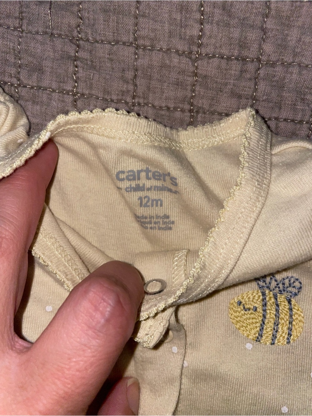 Carter's Cream Polka Dot Bee-Embroidered One-Piece - Picture 3 of 4